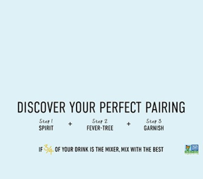 Discover your perfect pairing, step 1: spirit, step 2: Fever-Tree, step 3: garnish, if 3/4 of your drink is the mixer, mix with the best