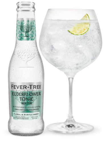 Elderflower Tonic Water Flasche mit Glas